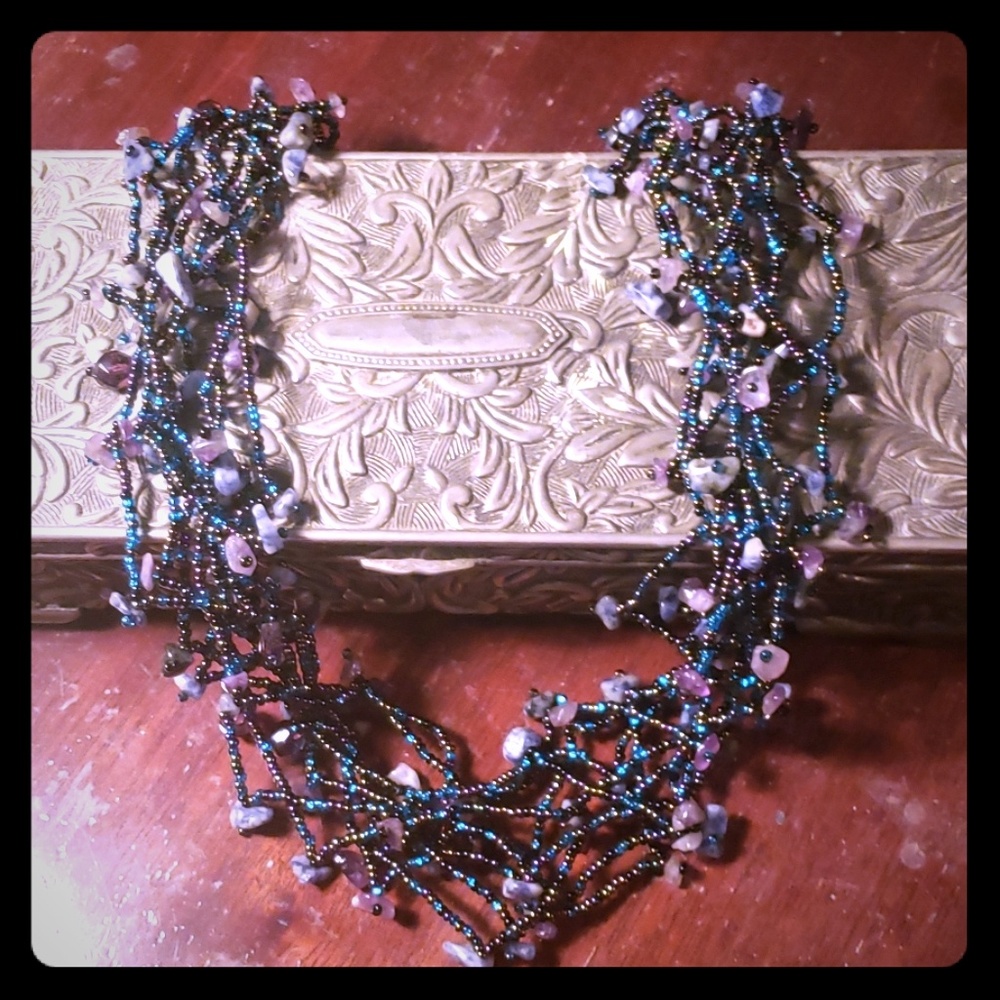 Handcrafted Iolite, Amethyst and Beaded Necklace